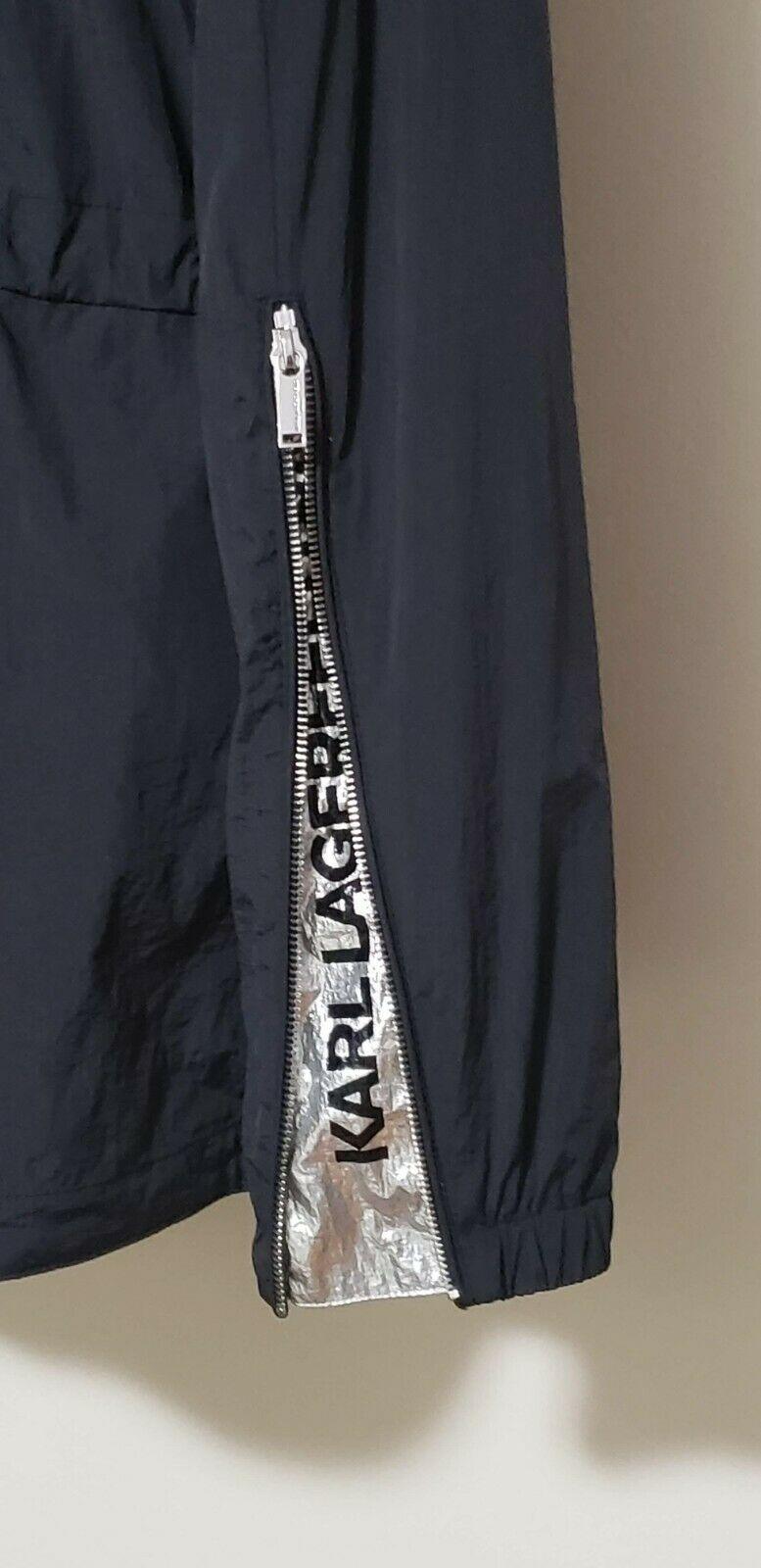 KARL LAGERFELD Black Silver Windbreaker Water Resistant Jacket Size S - SVNYFancy