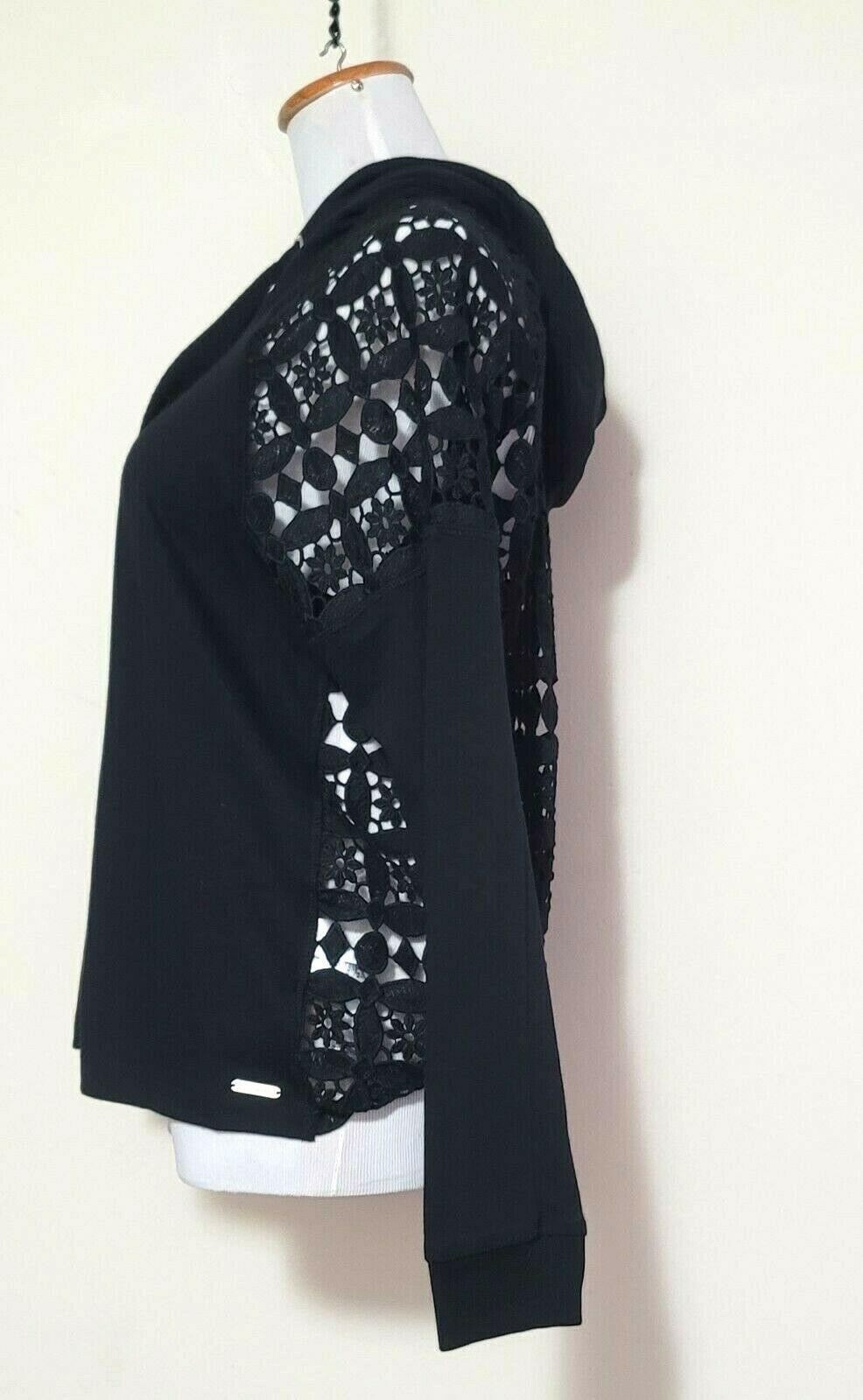 DKNY Sport Women Cotton Blend Hoodie Lace Back Black Size S - SVNYFancy