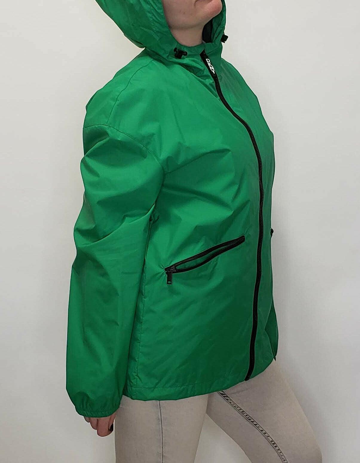 DKNY Womens Green Raincoat Jacket Hooded Logo Windbreaker Size M - SVNYFancy