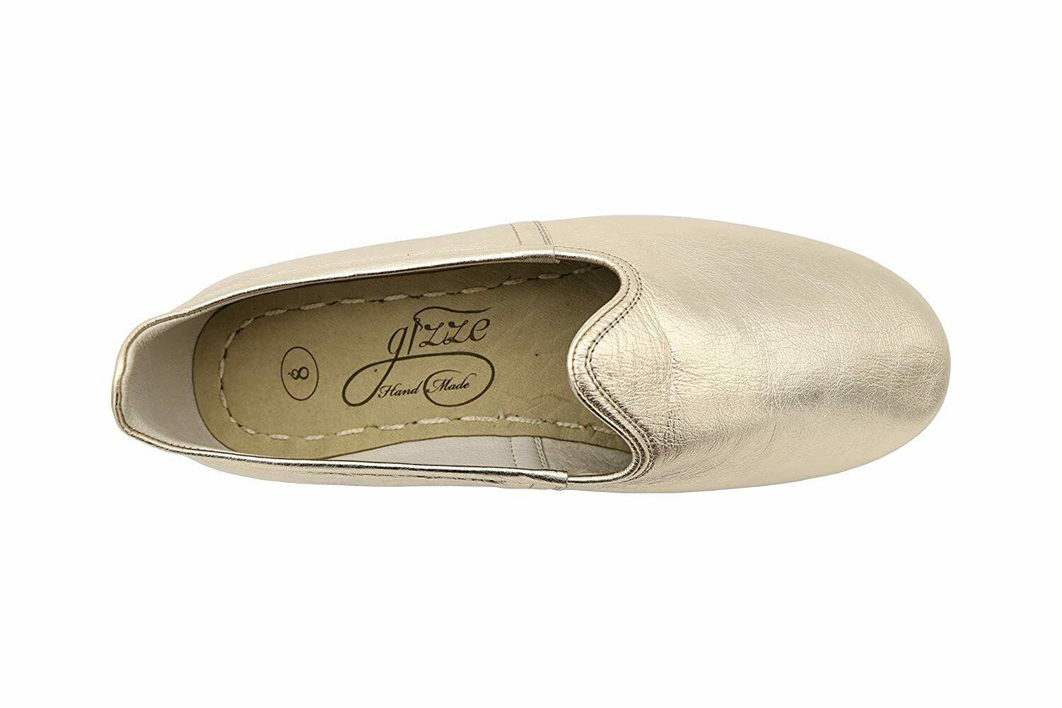 GIZZE Handmade GOLD Leather Slip-On loafers Shoes Size 8 - SVNYFancy
