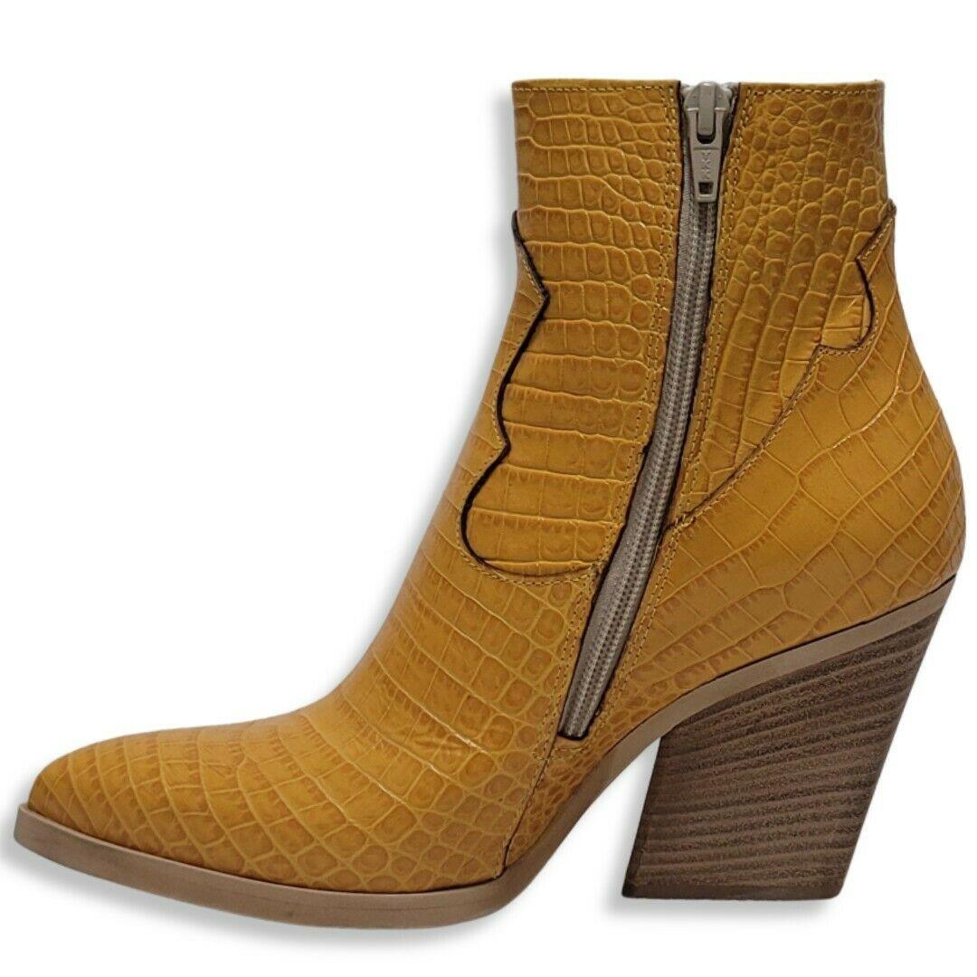 Mivida Yellow  Western Leather Ankle Boots Women's Size 38 US 8 Made in Italy - SVNYFancy