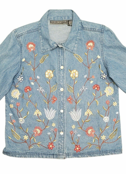 New Identity Women's Embroidered Flowers Jean Jacket Size M - SVNYFancy