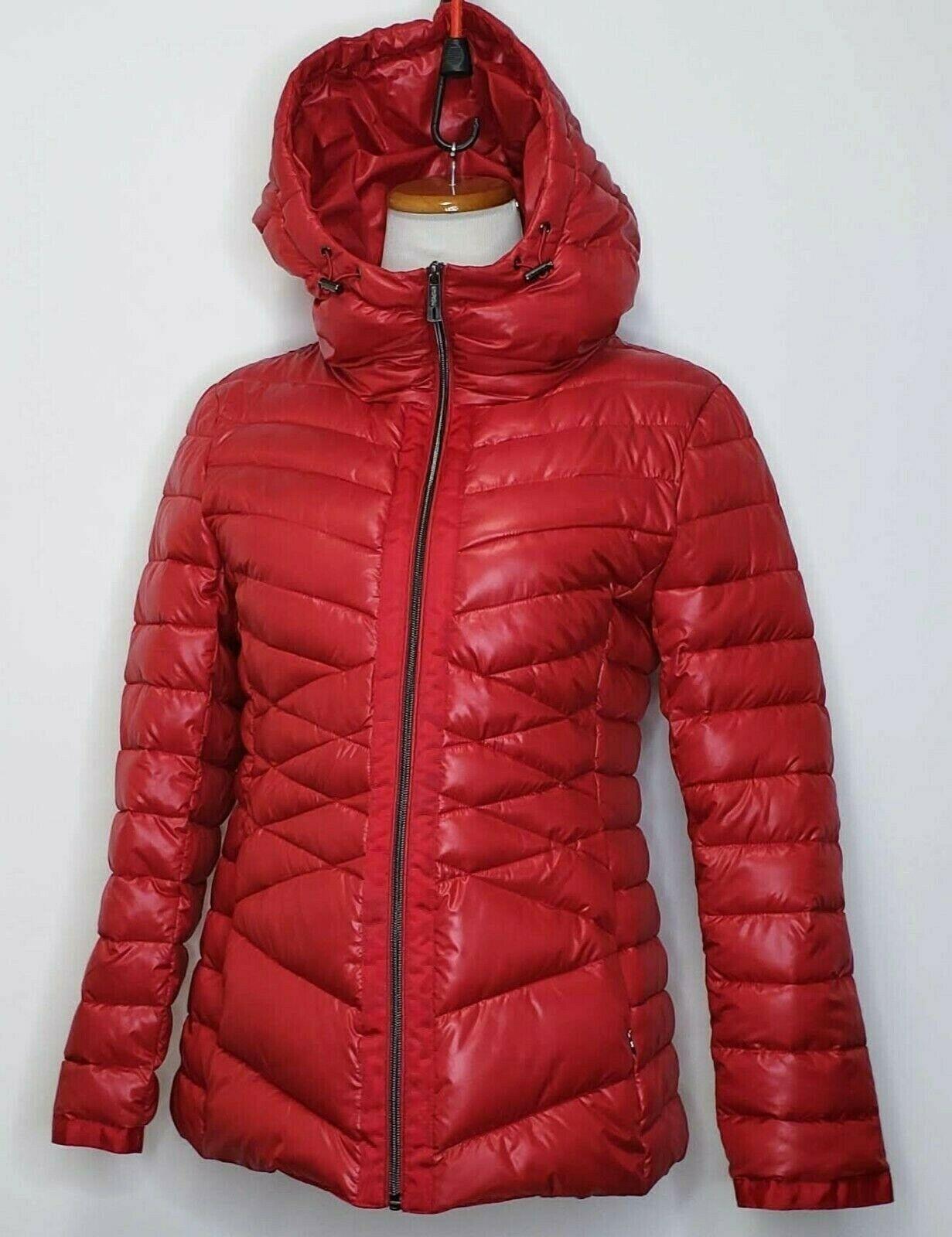 KENNETH COLE REACTION Women's Red Quilted Puffer Hooded Jacket Size S - SVNYFancy