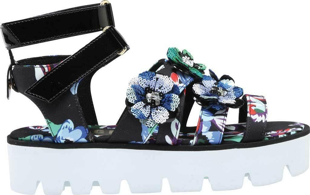 MSGM Women's Fashion Black Embroidered Lug Sole Floral Sandals Size EU 39  Italy - SVNYFancy