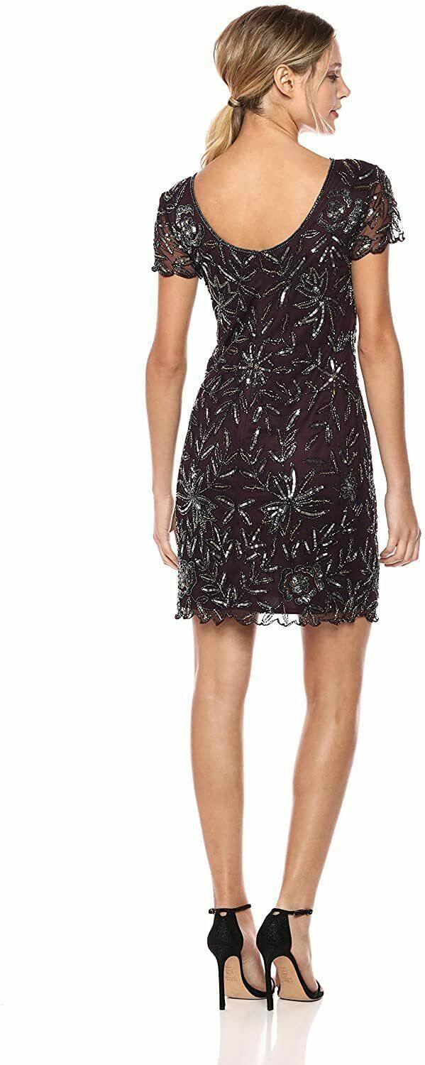 Pisarro Nights  Beaded Short Dress with Cap Sleeve Beaded and Vine Motif Size 6 - SVNYFancy