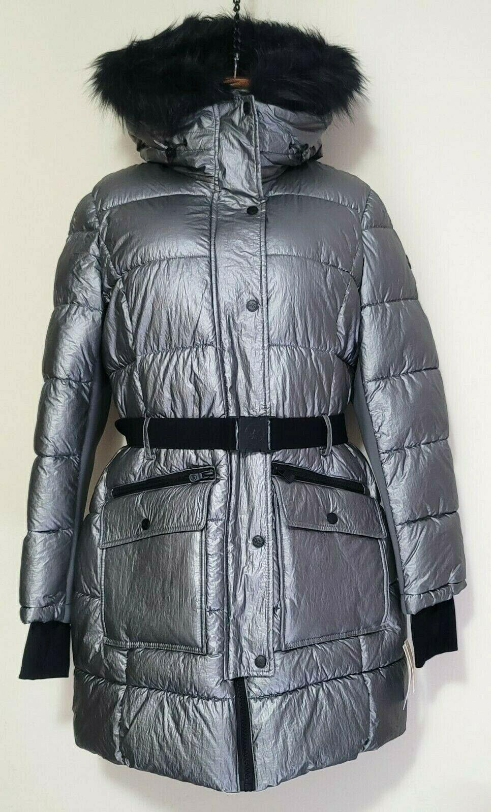 Michael Kors Puffer Coat Removable Faux Fur Trim Hood Gunmetal Size L - SVNYFancy