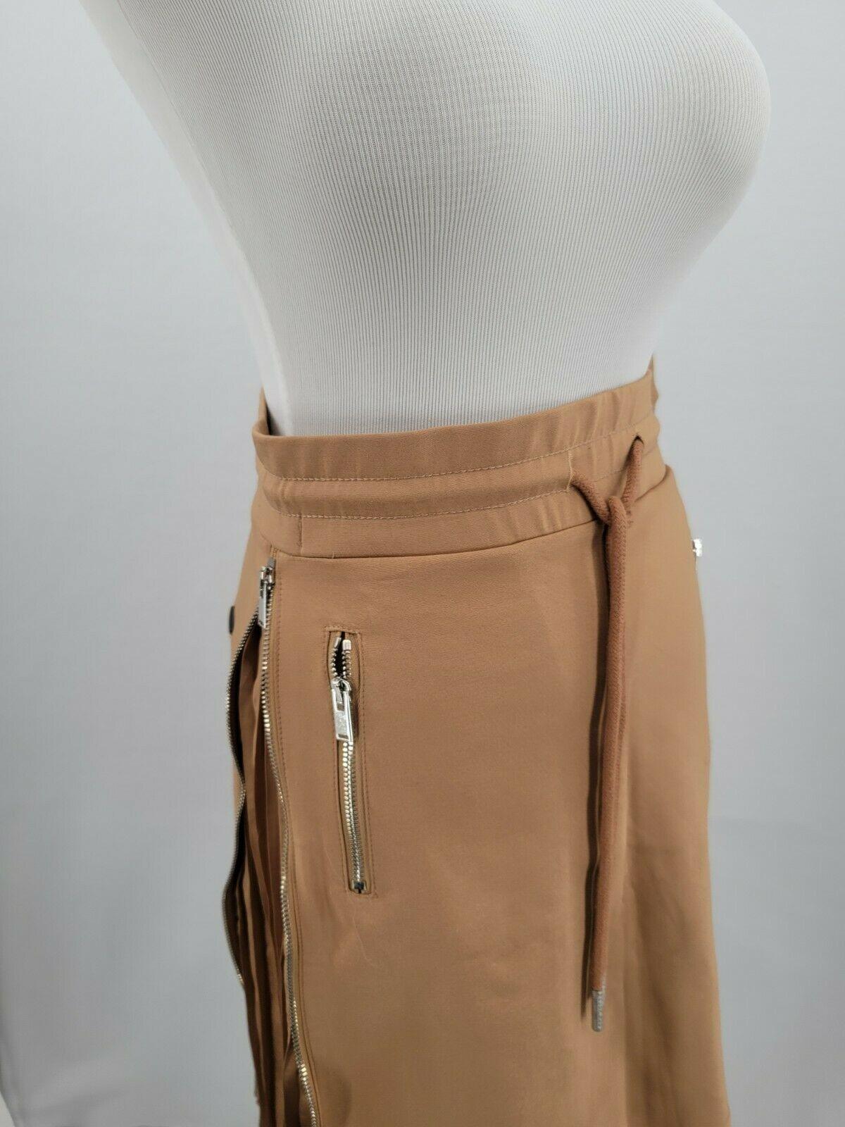 Elias Rumelis JOY Women Camel Casual Skirt With Zipper and Pleated Side XS - SVNYFancy