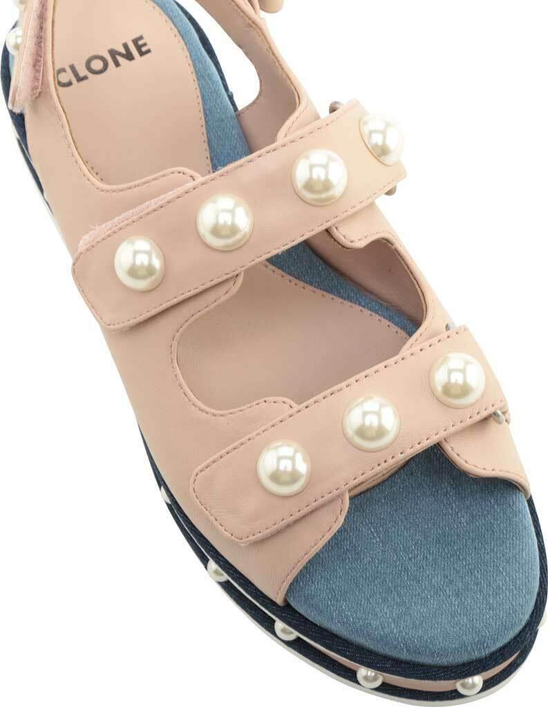 Clone Womens Diamond Nappa Leather Platform Stud Pearl Sandals Size EU 37 - SVNYFancy