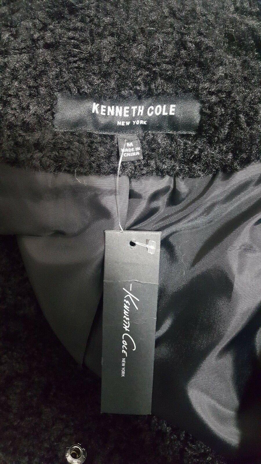 Kenneth Cole Women's Black Cozy Faux Astrakhan Fur Coat Jacket Size M - SVNYFancy