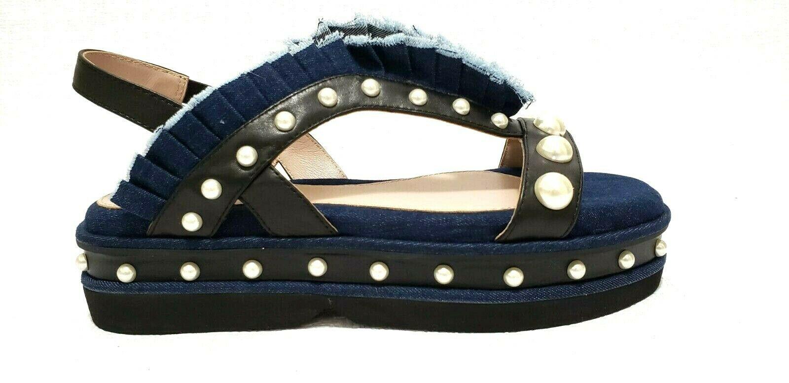 Clone Women's Diamond Denim Ruffle Sandal Dark Blue Nappa Leather Denim Sandals Size EU 38 - SVNYFancy