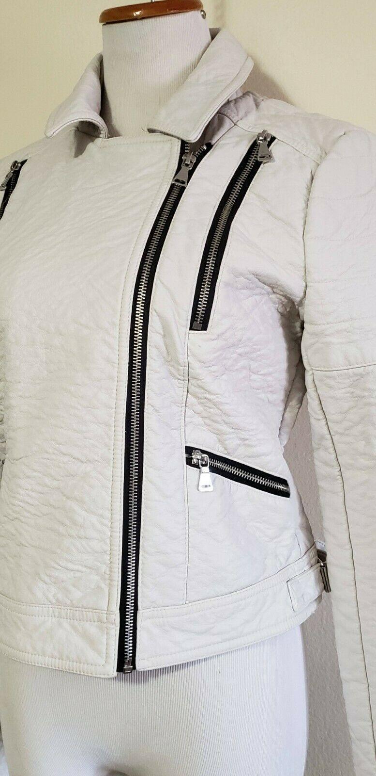 Wilson Leather Black Rivet Women White Faux Leather Moto Jacket Size M - SVNYFancy