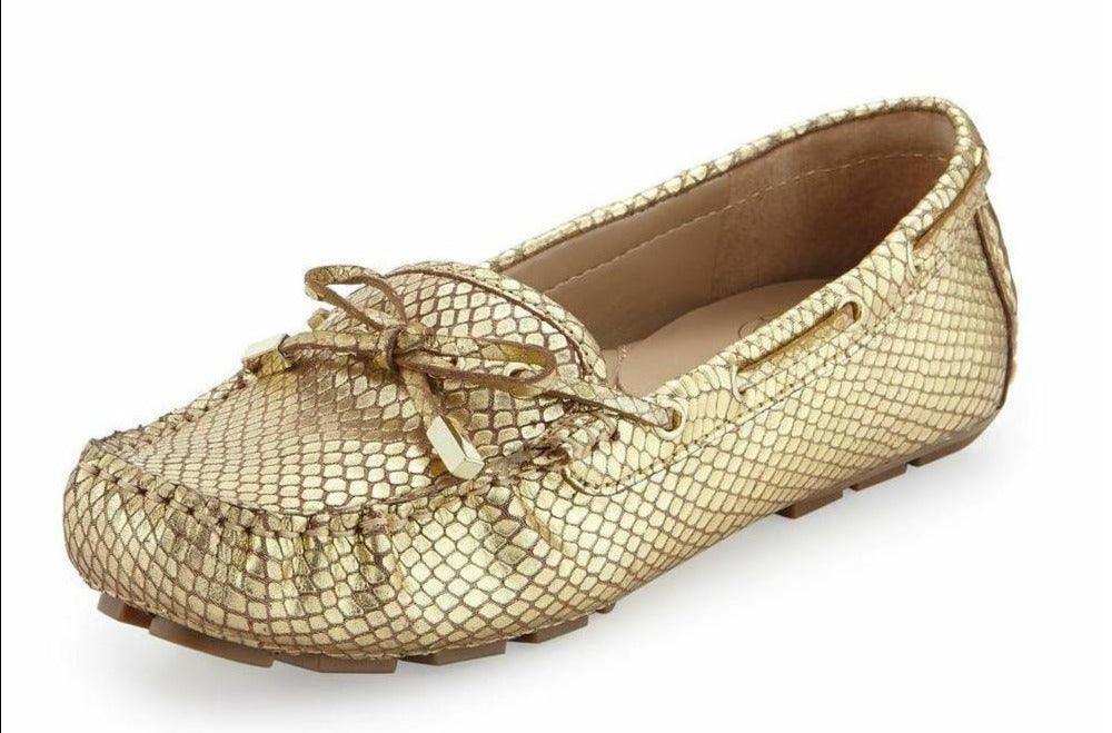 Andrew Stevens Caden Snake Embossed Leather Deck Shoes Gold Moccasins Snake Size US 7 - SVNYFancy