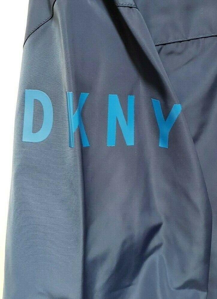DKNY Womens Blue Raincoat Jacket Hooded Logo Windbreaker Size M - SVNYFancy