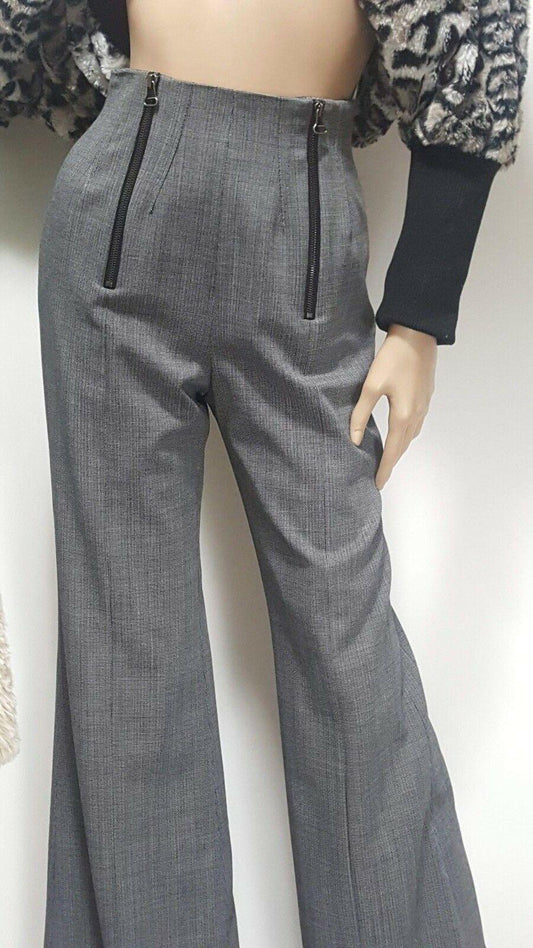 Twinkle By Wenlan Womens High Waist Gray Lined Dress Pants Wide Leg Pants Size 0 - SVNYFancy