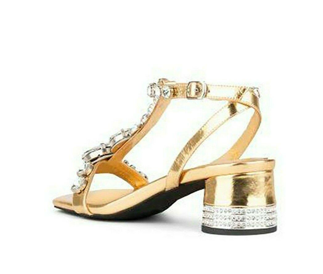 Jeffrey Campbell Gold With Sparkling Crystals Leather Evening Prom Sandals Size US 7 - SVNYFancy