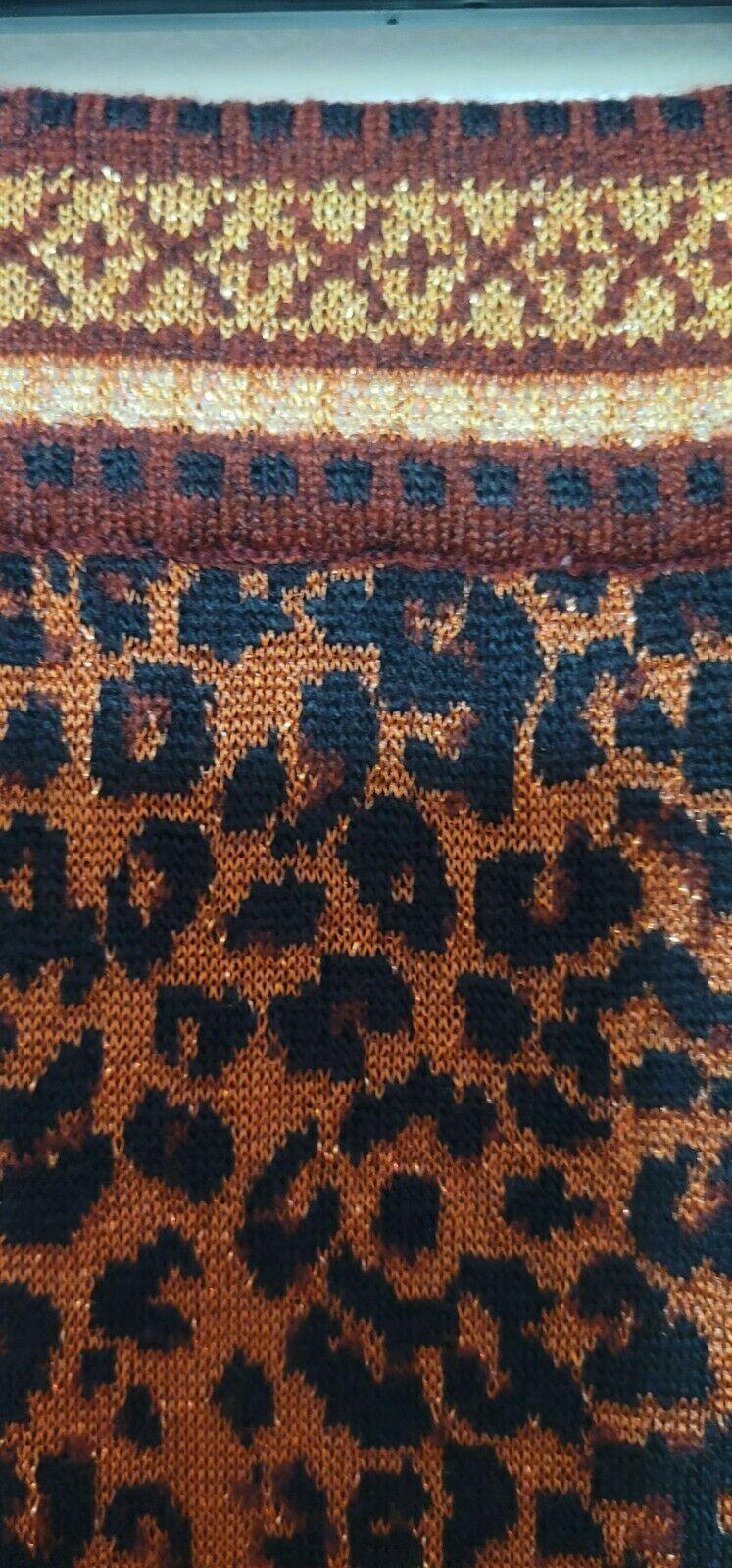 Zara Metallic Leopard Print Knit High Rise Waist Crop Pant Stretch Medium - SVNYFancy