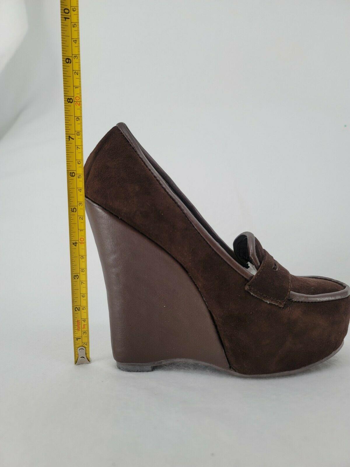 Jeffrey Campbell Lanie Women's Brown Suede High Platform Wedge Loafer Size US 9 - SVNYFancy