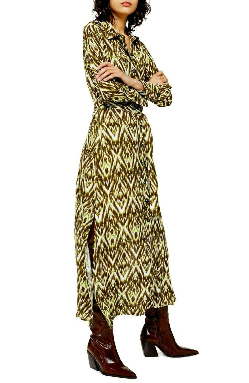 TOPSHOP Women's Green Open Back Shirt Dress In Zigzag Size US 10 - SVNYFancy