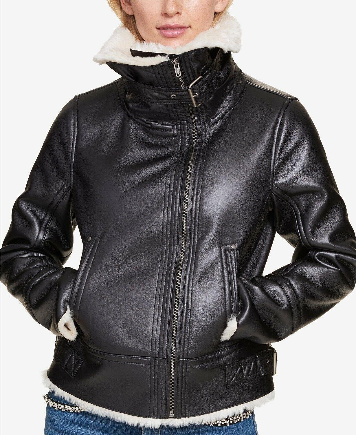 Tommy Hilfiger Women's Faux-Fur-Trim Moto Jacket Size Large L - SVNYFancy