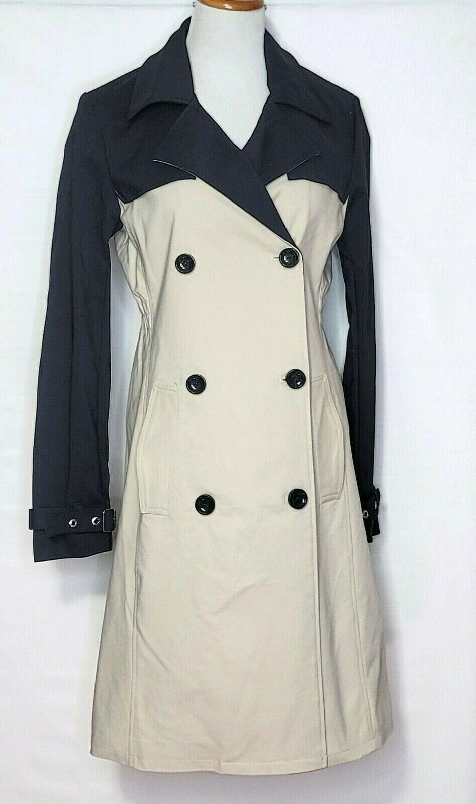 Karl Lagerfeld Womens Elegant Classic Double-Breasted Black Beige Trench Coat S - SVNYFancy