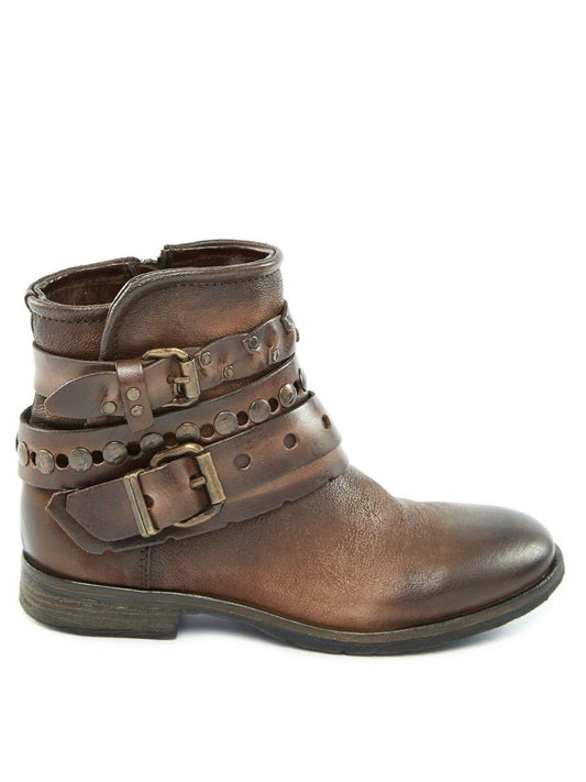 YKX&CO Brown Leather Buckle Ankle Biker Boots Size US 8.5  EU 40  Italy - SVNYFancy