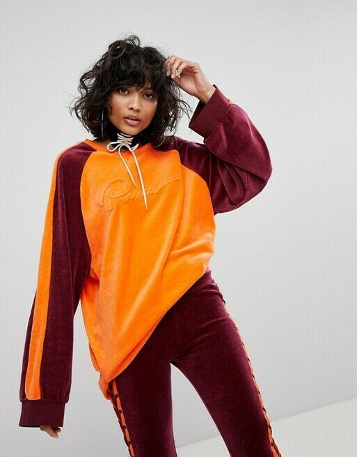 Puma Fenty Rihanna Women's Velour Oversized V-Neck Pullover Flame Orange L - SVNYFancy