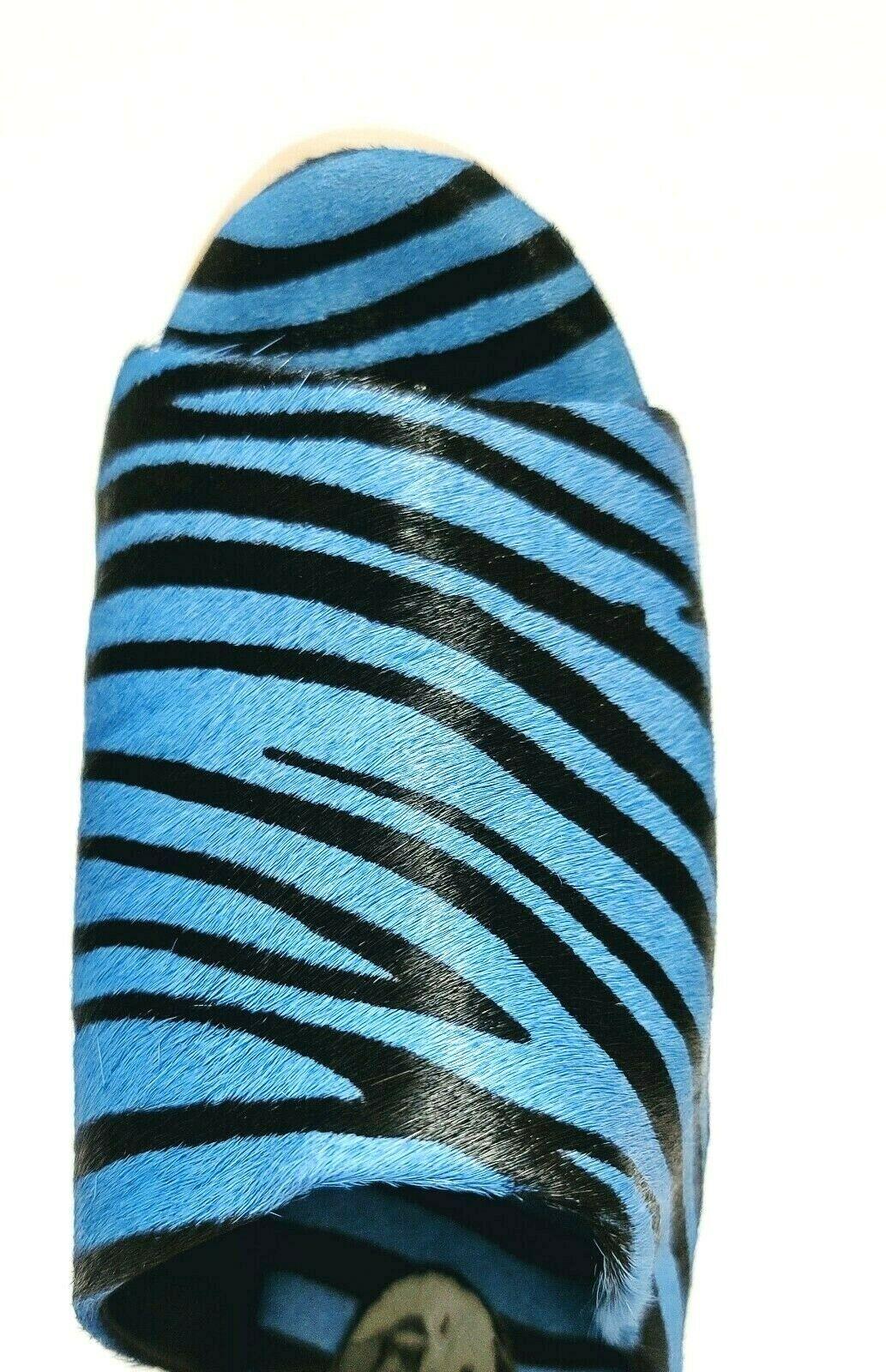 Jeffrey Campbell BLAZER-F Blue Zebra Leather Pony Hair Wooden Wedge Platform - SVNYFancy