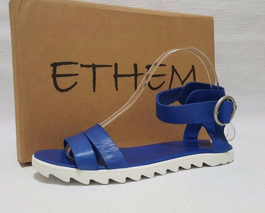 Ethem Blue Women Leather Flat Sandals Size EU 37 - SVNYFancy