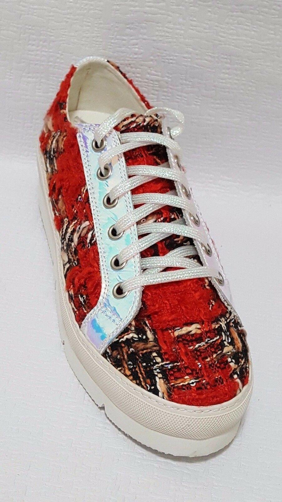 IOANNIS DELH Womens Platform Casual Red Tweed Casual Sneakers EU 39 US 8 - SVNYFancy