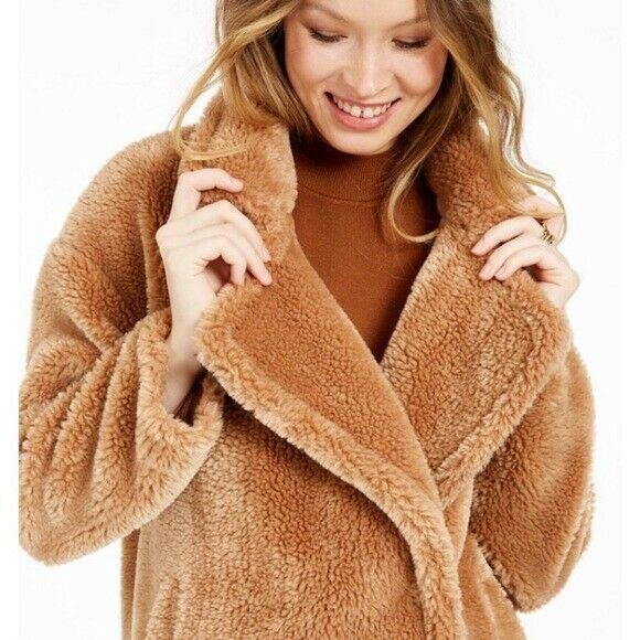 Michael Michael Kors Faux-Fur Teddy Coat - Camel Size XL - SVNYFancy