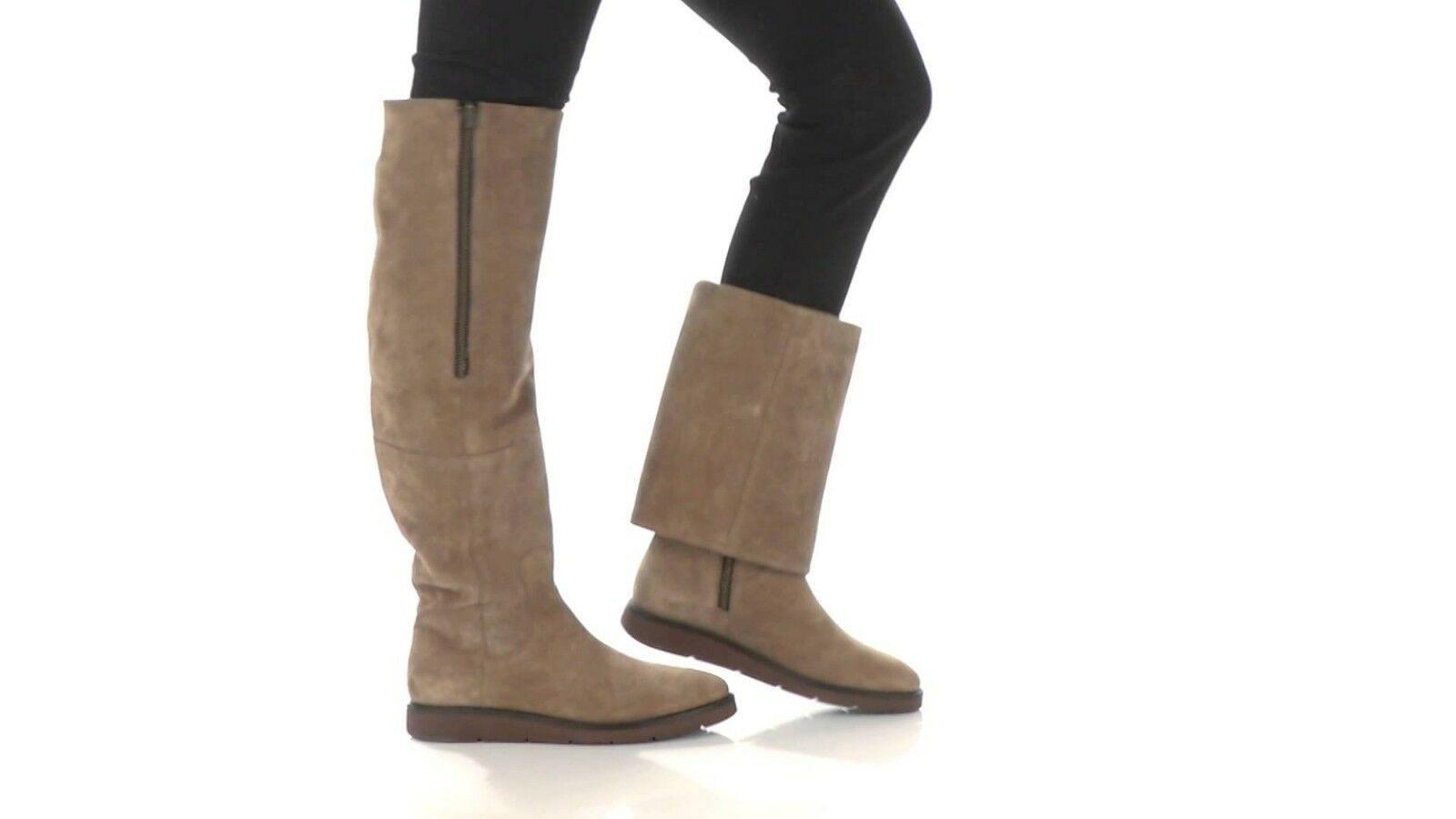 Johnston & Murphy Bree Women Cuffed Knee High Boots Stony Waxy Suede US 7 NEW - SVNYFancy