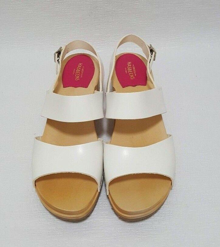Swedish Hasbeens Helena Womens Leather Wooden Sandals, White EUR 40 - SVNYFancy