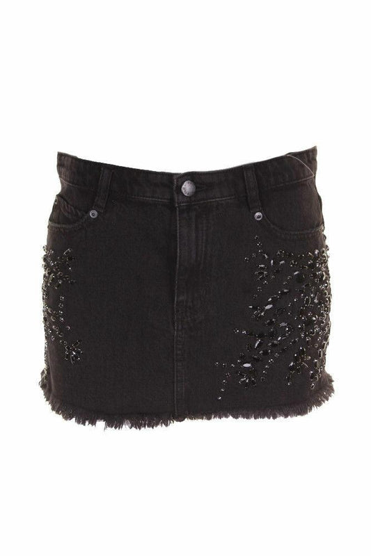 Free People Juniors Black Cotton Embellished Denim Mini Skirt Size 0 - SVNYFancy
