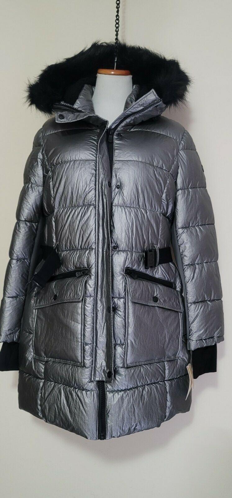Michael Kors Puffer Coat Removable Faux Fur Trim Hood Gunmetal Size L - SVNYFancy