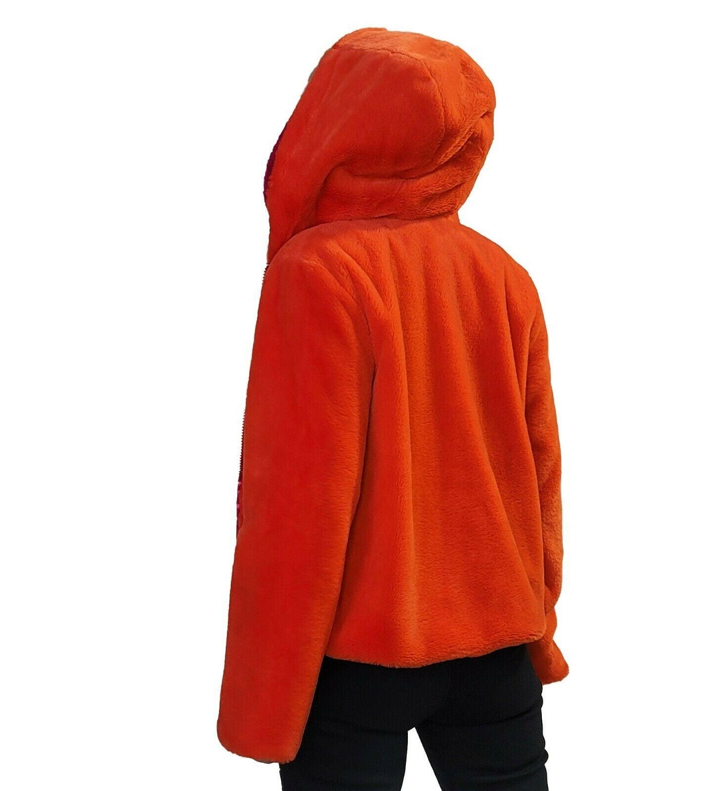 NWT Calvin Klein Jeans Faux Fur Hooded Orange Jacket Size S - SVNYFancy
