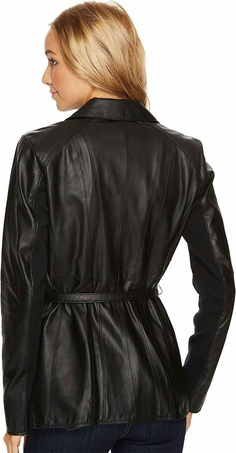 ANDREW MARC Farley Belted Luxurious Genuine Leather Black Jacket  M - SVNYFancy