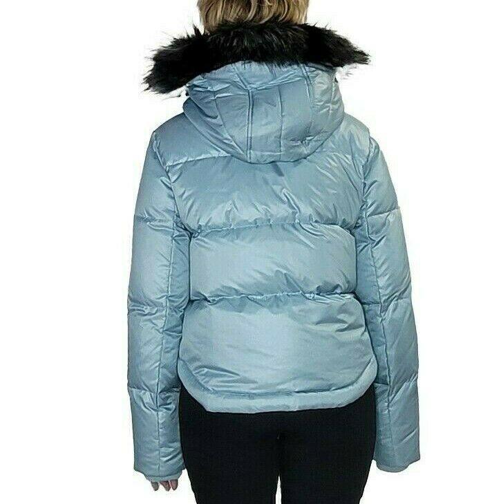 Andrew Marc Womens Blue Faux Fur Trim Hooded Down Puffer Jacket Size S - SVNYFancy