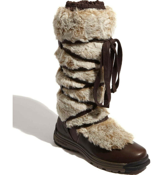 Merrell Women's Katia Waterproof Faux Fur Winter Opti-Warm Brown Boots Size US 5 - SVNYFancy