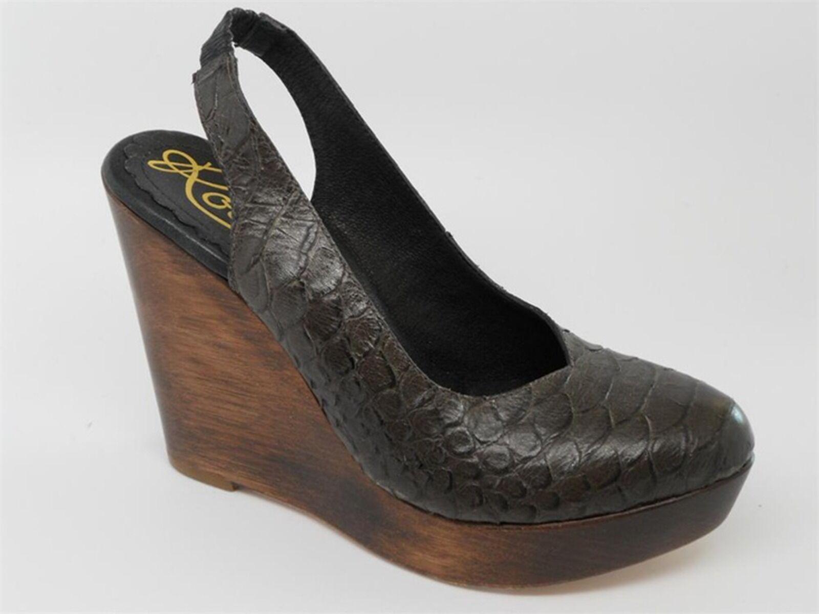 Rowen Leather Wooden Wedge Platform Sandals Dark Brown Size 7.5 M - SVNYFancy
