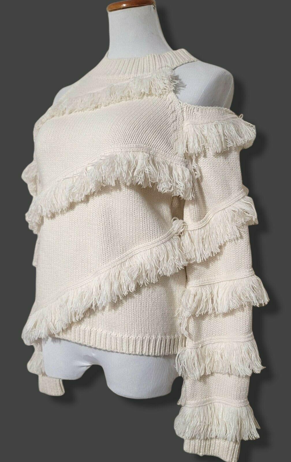 Robertson & Rodeo Kiana Knitted Cold Shoulder Fringe Sweater Ivory Size L - SVNYFancy