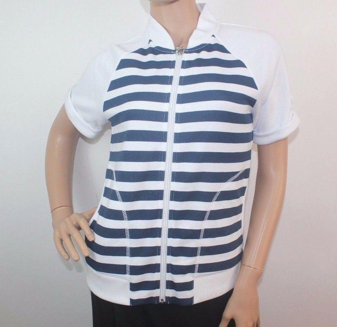 Hearts of Palm Womens Jacket Striped White and Blue Short Sleeve Size XS - SVNYFancy