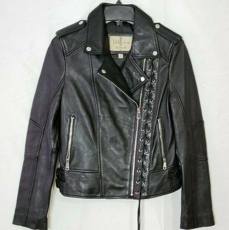 Wilsons Leather Womens Asymmetrical Black Leather Biker Moto Jacket S - SVNYFancy