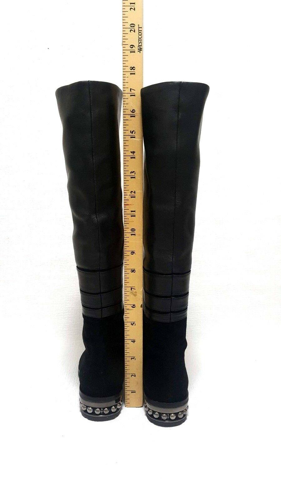 KARL LAGERFELD Black Leather Suede Beaded-Heel Booties  Size US 6 - SVNYFancy