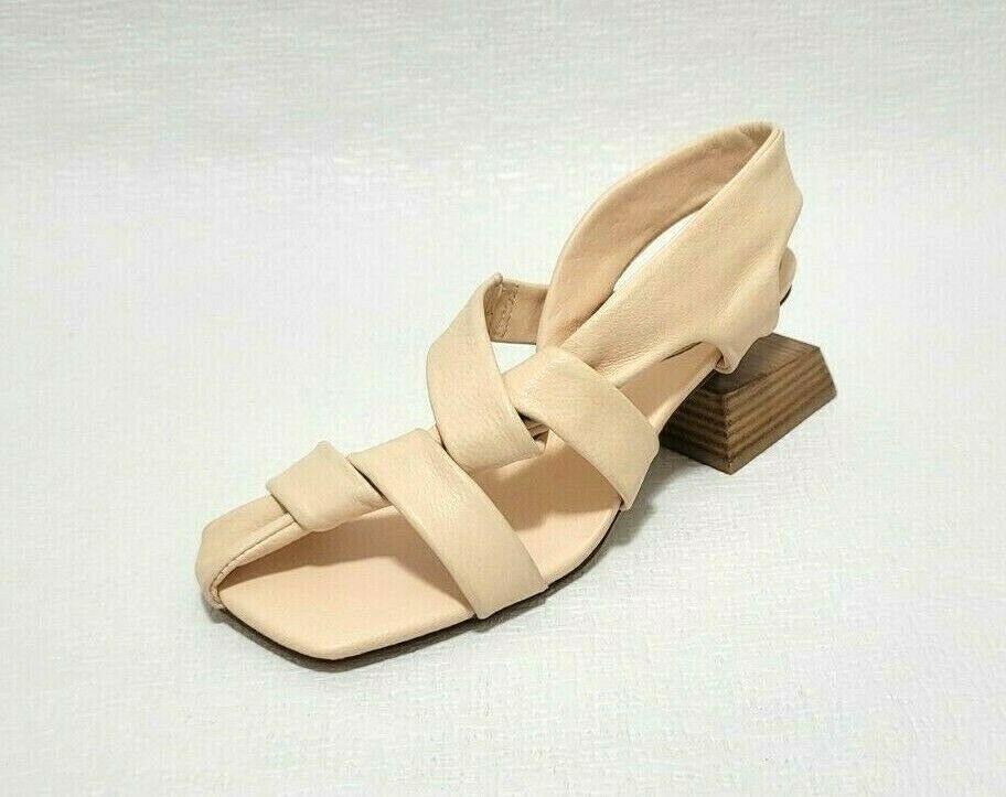 Jeffrey Campbell FRENZIE Natural Heeled Leather Sandals Square Toe Size US 6.5 - SVNYFancy