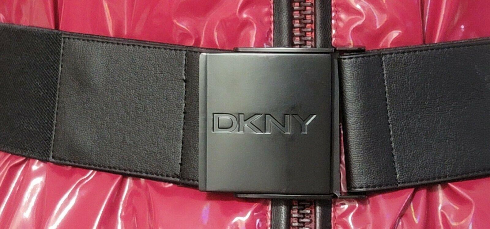 DKNY Women's Glossy Hooded  Belted Puffer Wine Coat  S - SVNYFancy