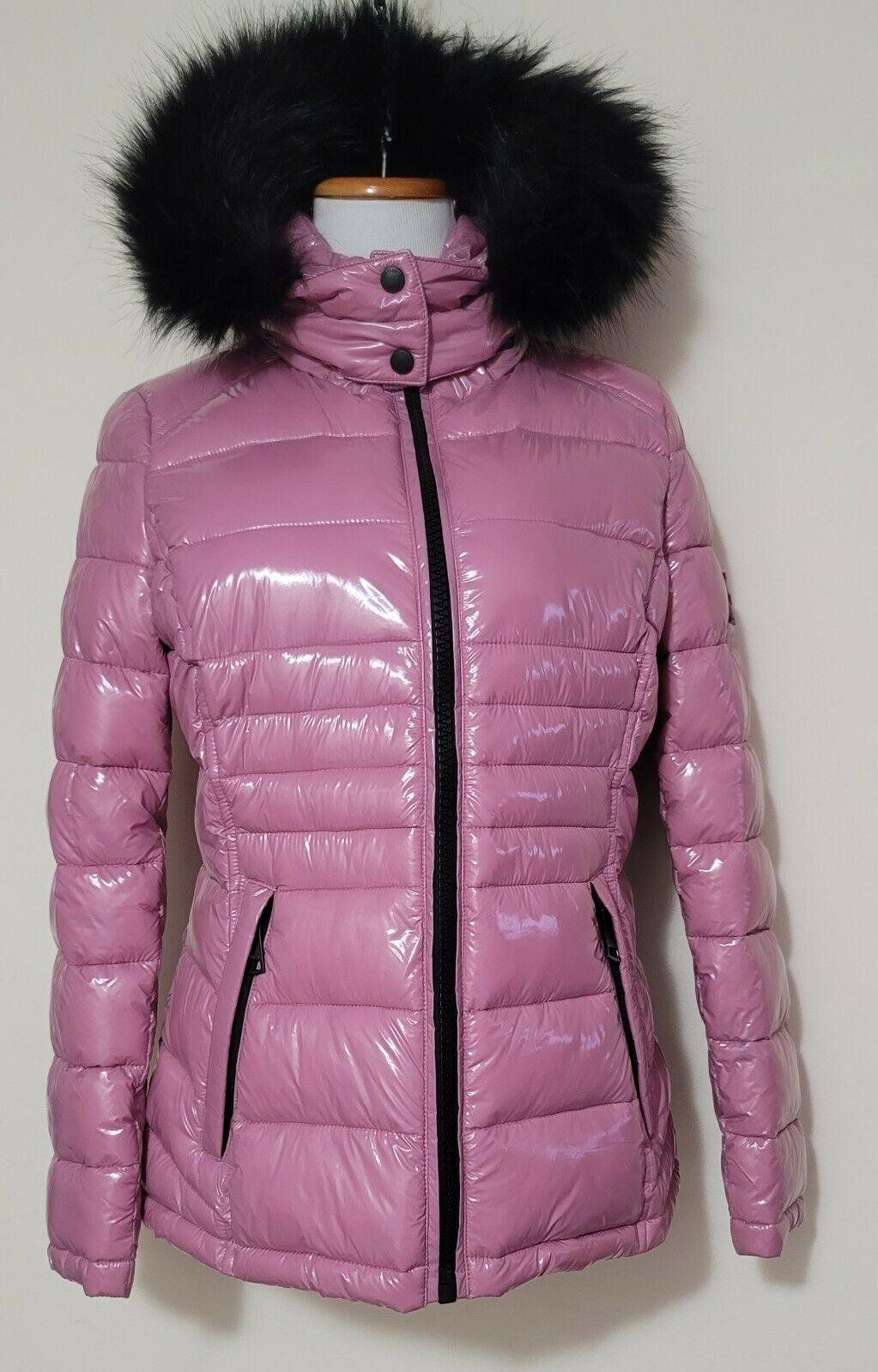 Calvin Klein Women's Glossy Hooded  Faux Fur Trim Puffer Ski Jacket  Pink S - SVNYFancy