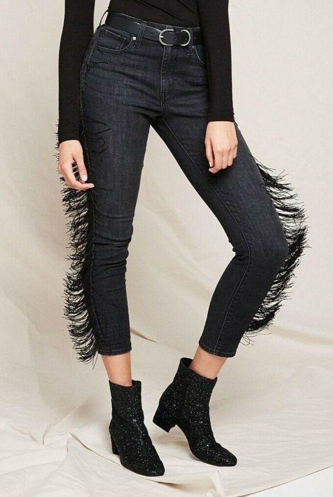 Levi's Limited 721 Fringe-Trim Skinny Ankle Jeans Black Size 24 - SVNYFancy