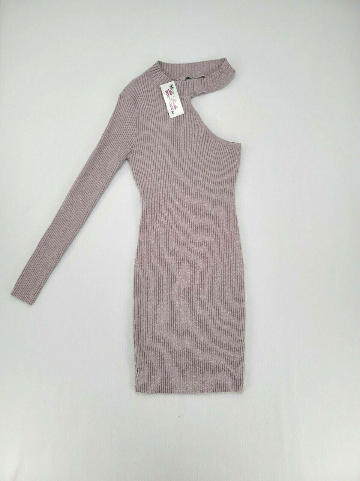 Lu Bella Boutique Off-the-Shoulder Shimmer Dusty Lavender Knit Dress Size L - SVNYFancy