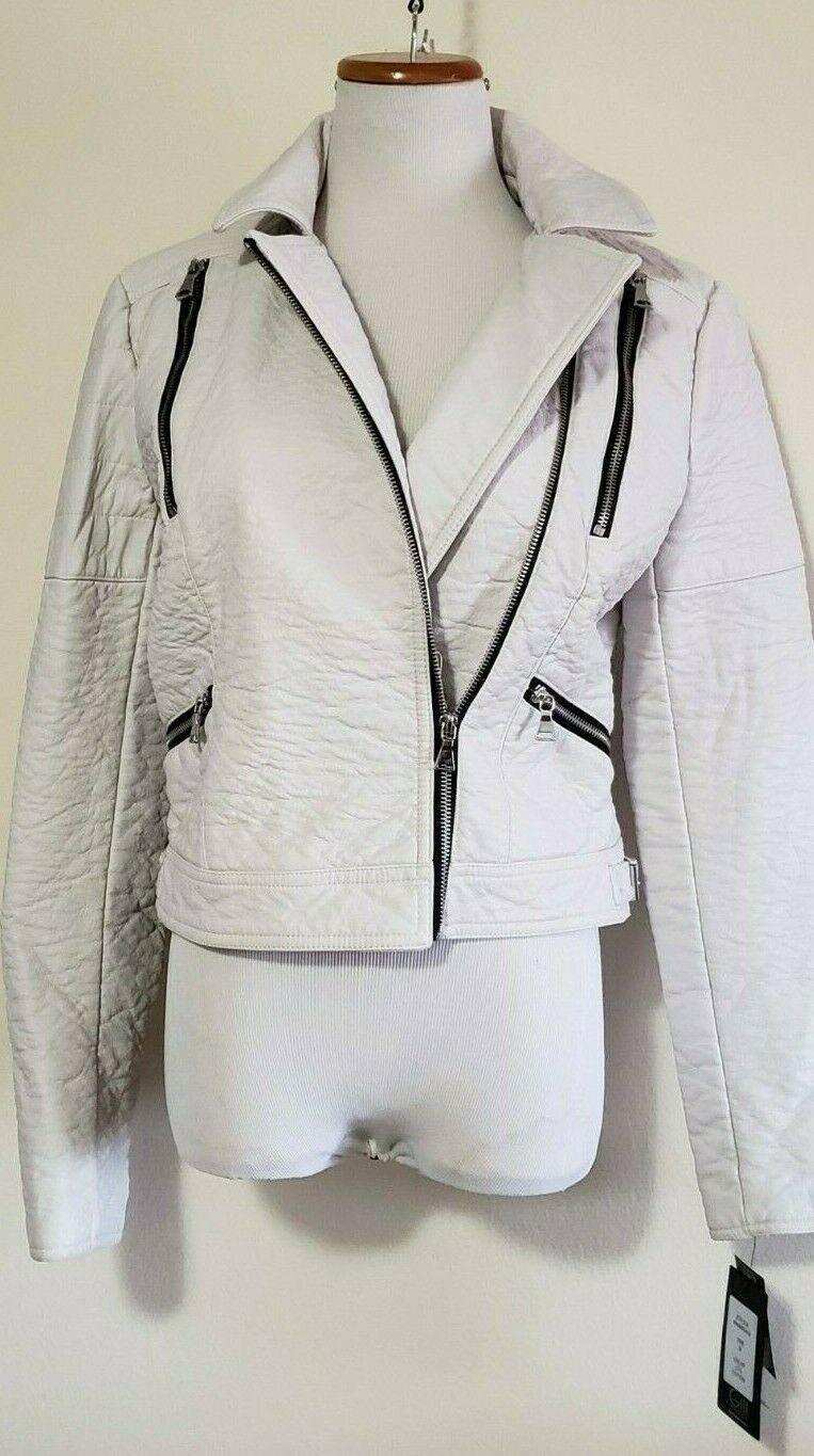 Wilson Leather Black Rivet Women White Faux Leather Moto Jacket Size M - SVNYFancy
