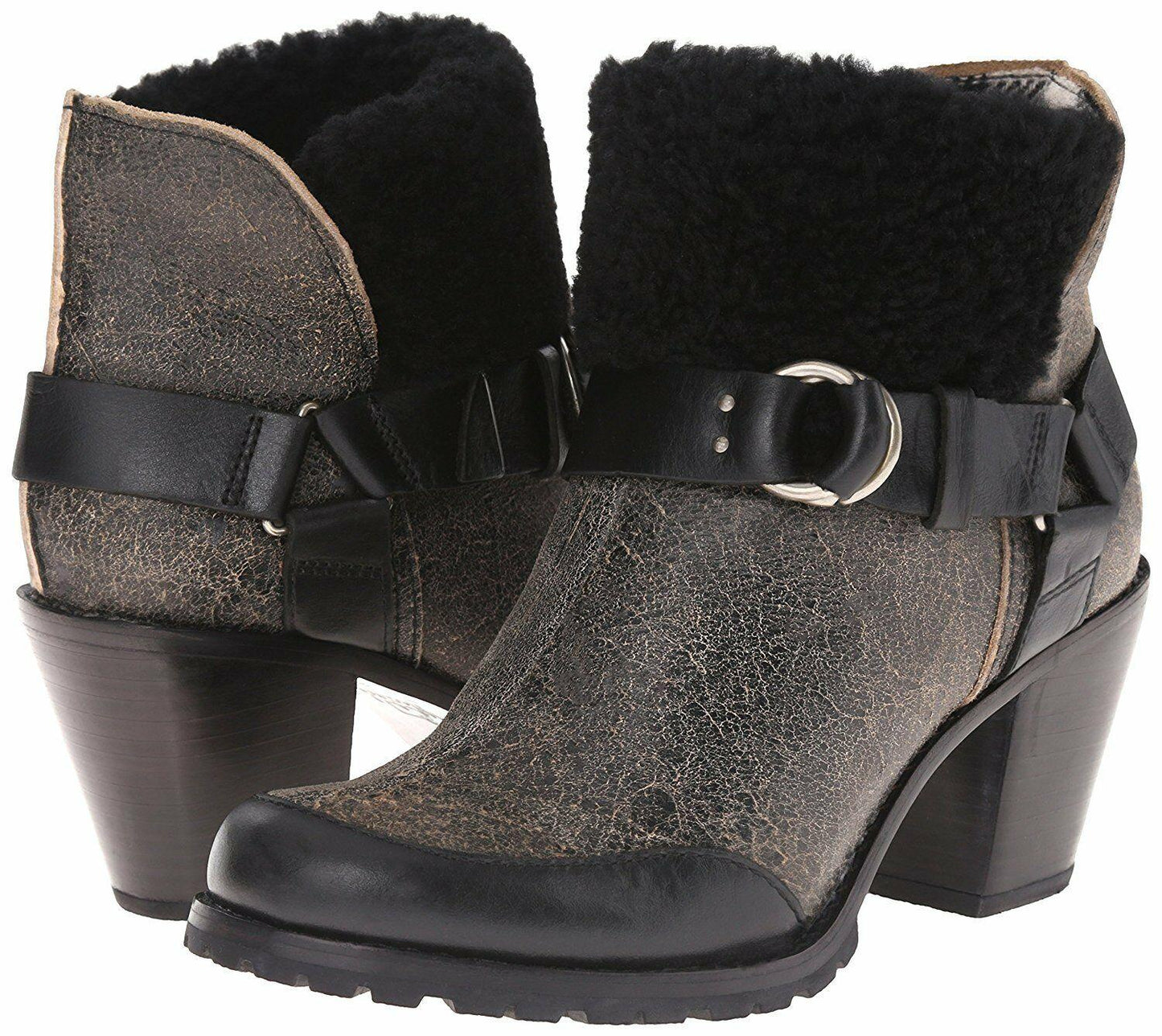 Woolrich Miss Alice Harness Boot Booties Black Crackle Leather Women's Sz 6 M - SVNYFancy